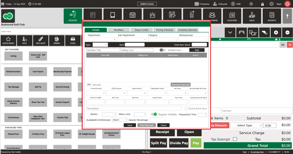 Register : Add Inventory