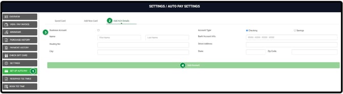 Add ACH Details tab on the Set Up Auto-Pay page