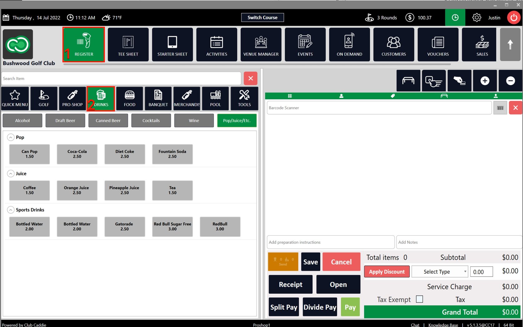 Register : Adding or Removing Items from Quick Menu