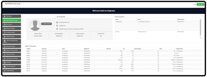 Member Portal dashboard with the left-hand navigation menu