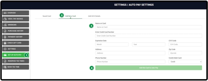 Set Up Auto-Pay with the Add New Card tab selected