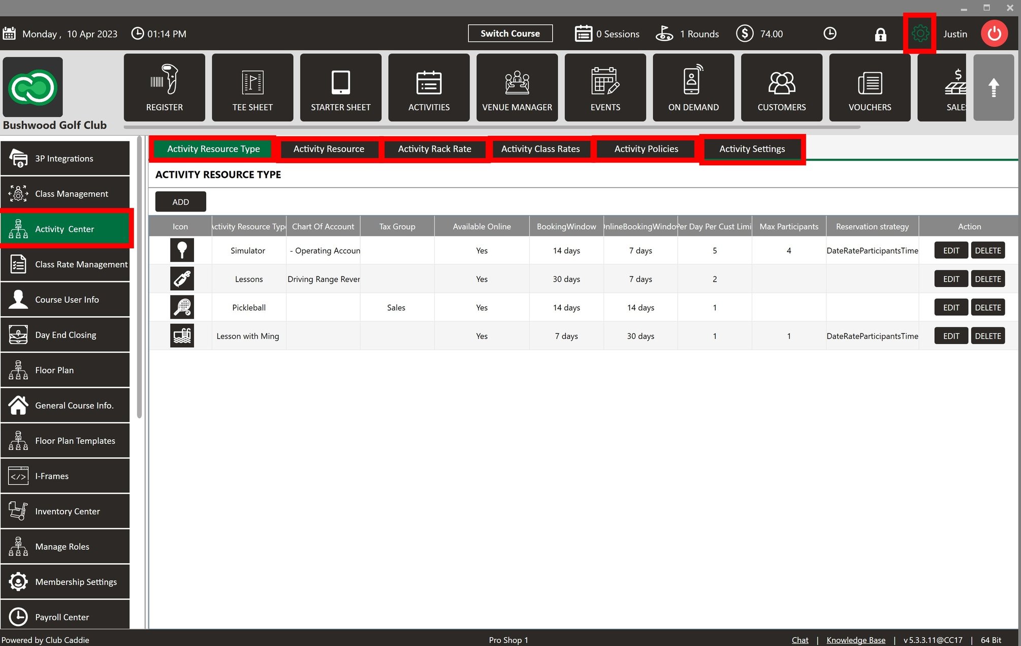 Activities : Settings Overview