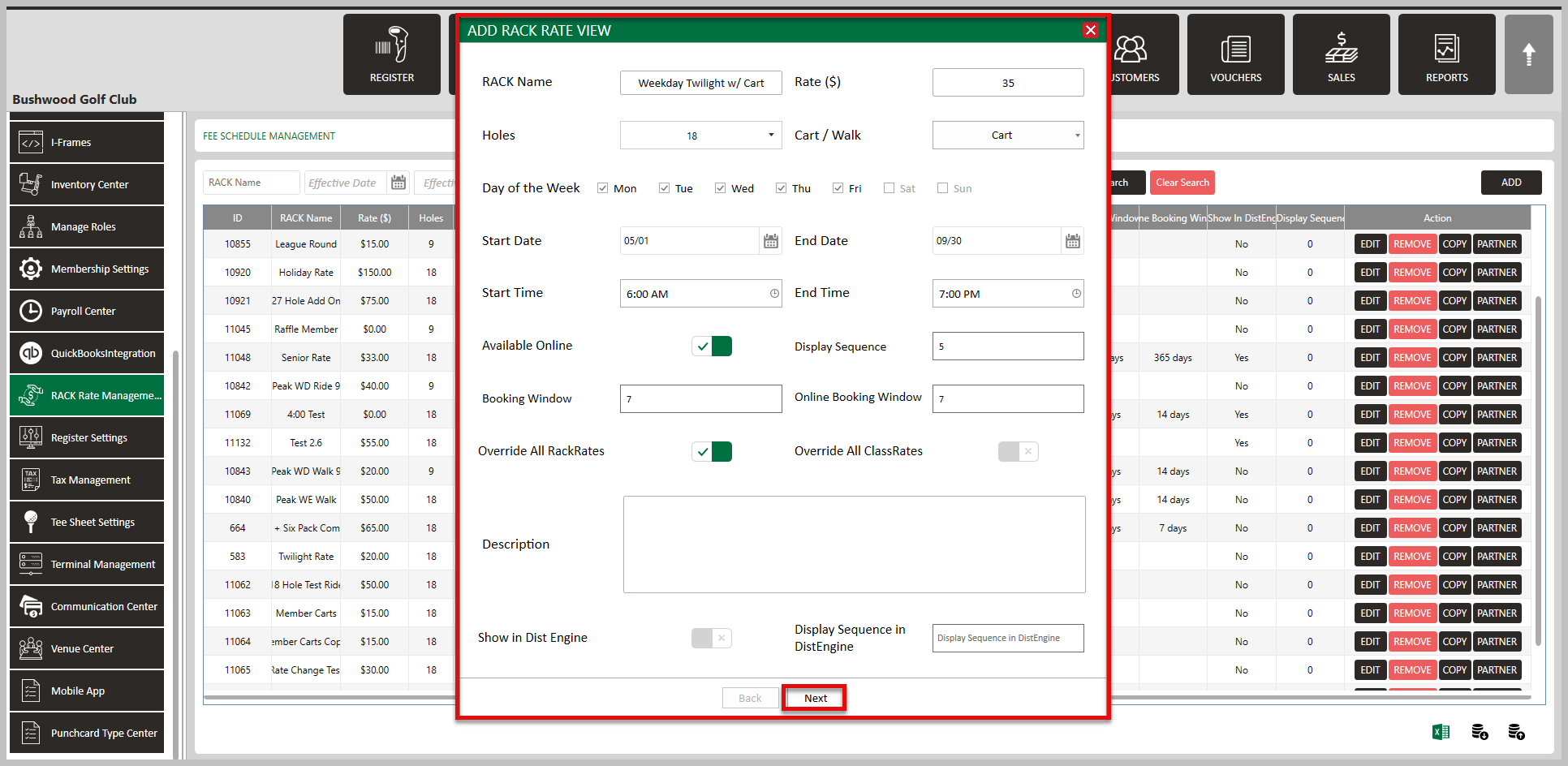 Settings : Rack Rate Management
