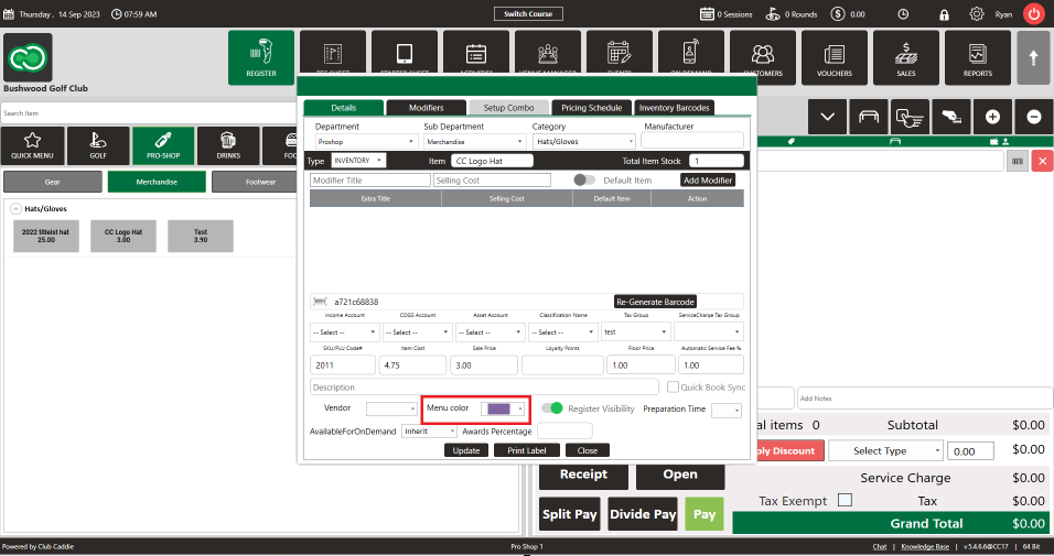 Open Inventory Button Register : Associating a color to an inventory button