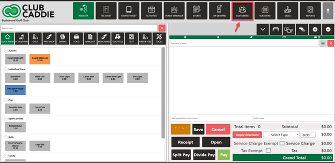 The CUSTOMERS module showing the customer list