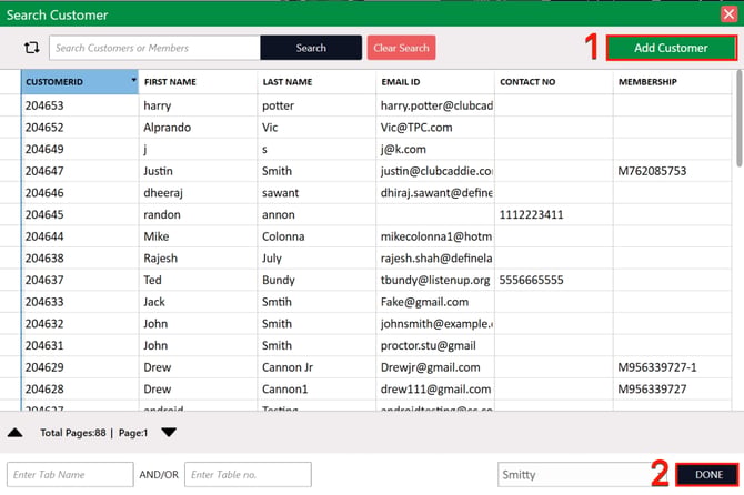 Add Customer form with the required fields and Done