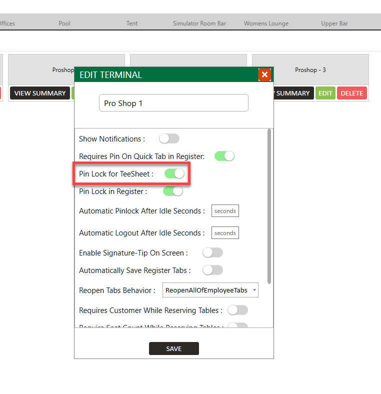 Settings : Employee Pin Lock