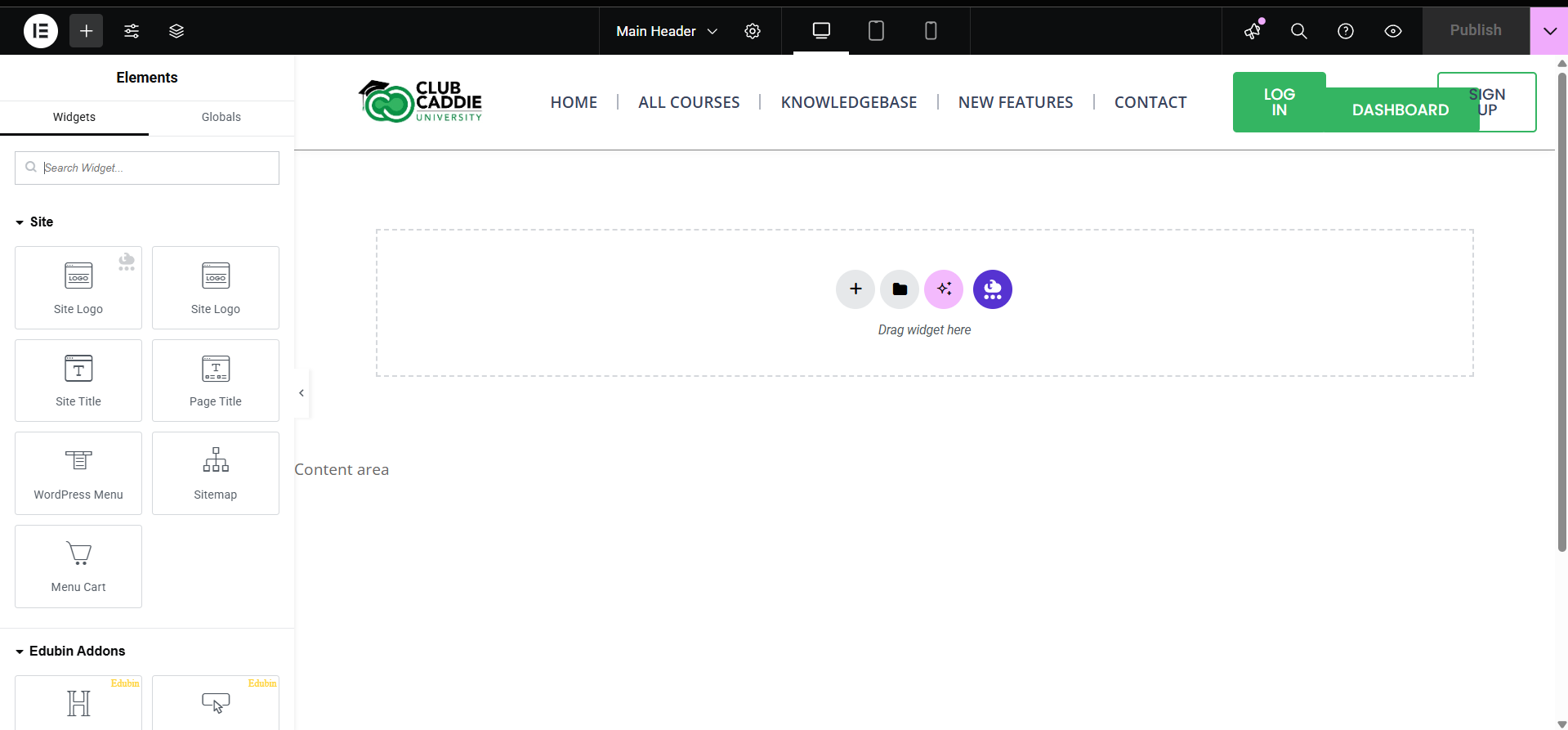 Marketing: Edit The Header With Elementor From The Live Sites
