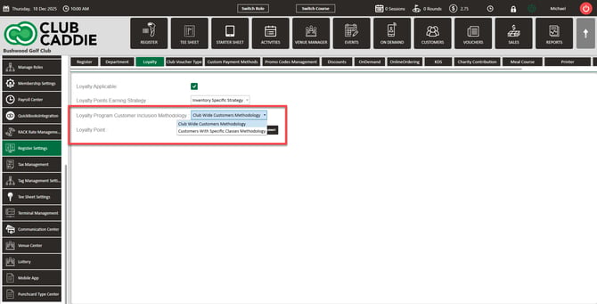 Loyalty Program Customer Inclusion Methodology dropdown