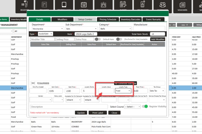 Loyalty Earned value entered for a Fixed item