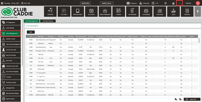Settings with the Class Management section open