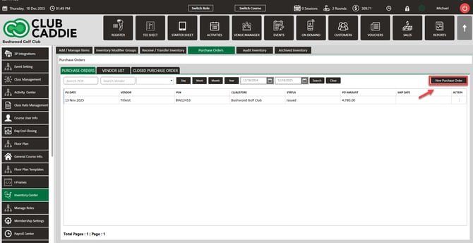 New Purchase Order button on the PO list