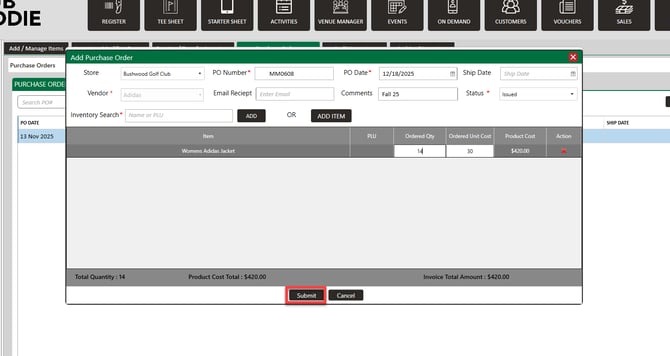 Submitting the completed purchase order