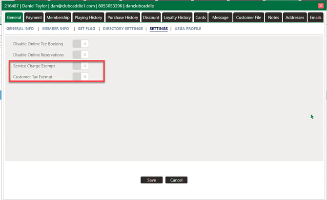 Tax-Exempt checkbox on the customer or member profile
