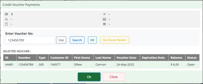 Confirming the voucher details and applying it with Ok
