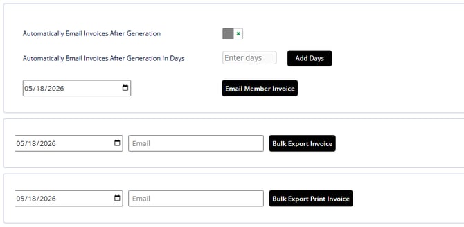Bulk invoice operations with their date pickers