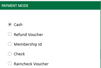 Payment mode selection with the Print Receipt option