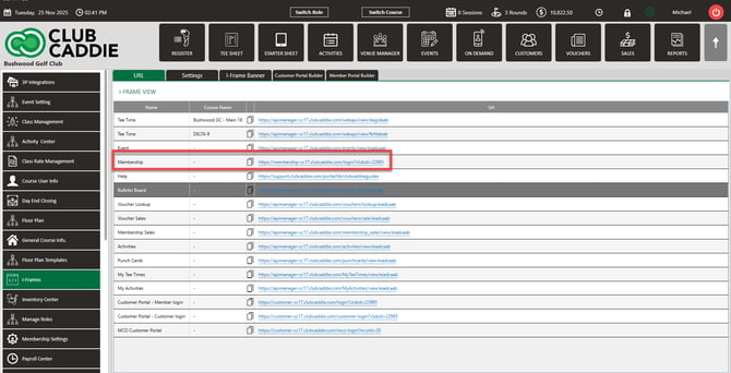 I-Frames window with the Membership row link
