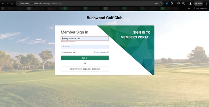 Membership Portal login with a User ID and password