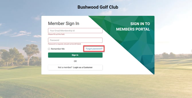 Member Portal sign-in screen with the Forgot password link