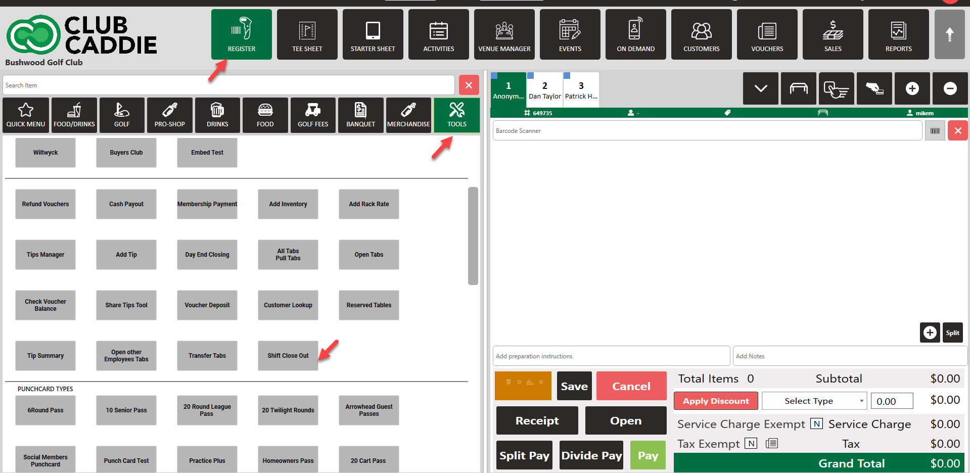 Register : Shift Close Out