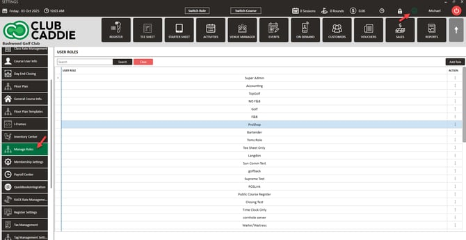 Settings with Manage Roles selected