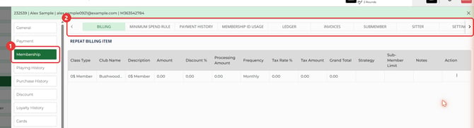 The Membership tab strip in a member profile