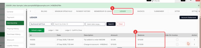 The LEDGER tab with the Balance column
