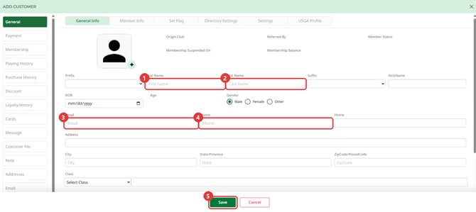 The blank Add Customer panel on the General section