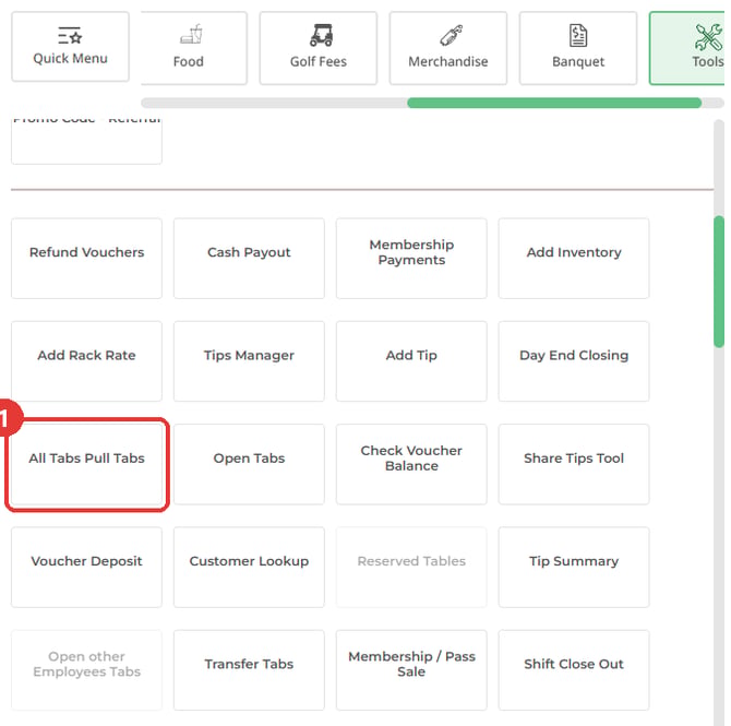 The Register Tools menu with All Tabs Pull Tabs
