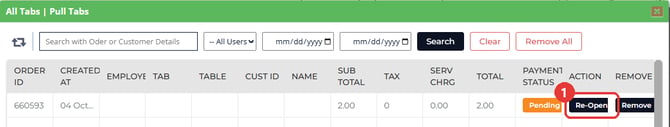 The pull tab manager with a parked test tab