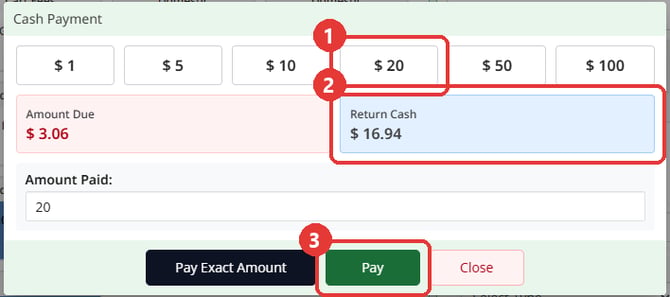 Cash Payment after tapping $20