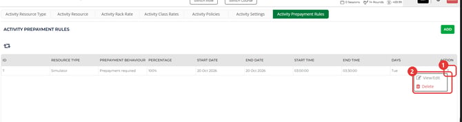 ACTION menu open on a rule row showing View/Edit and Delete