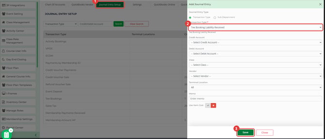 Add Journal Entry with Tee Booking Liability Received chosen