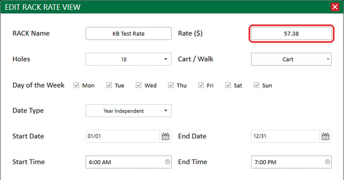 The rate window with 57.38 entered in the price field
