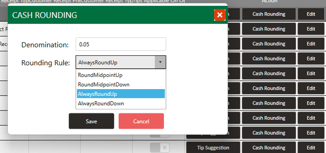 Rounding Rule dropdown open
