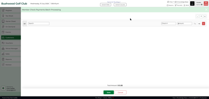 The empty Member Check Payments Batch Processing grid