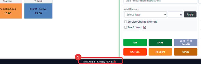 Bottom bar of the Browser Register showing the terminal name, reader type, HSN number and status dot