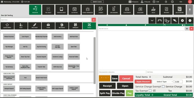 Register TOOLS tab showing the Membership / Pass Sale tile