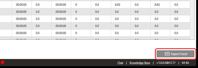 Export Excel button at the bottom right of the report
