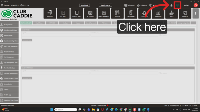Settings gear in the top right corner of the POS